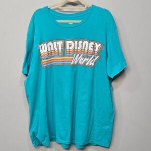 Disney Walt Disney World T Shirt Plus Size XXL Blue Retro 70s Rainbow Disco Logo